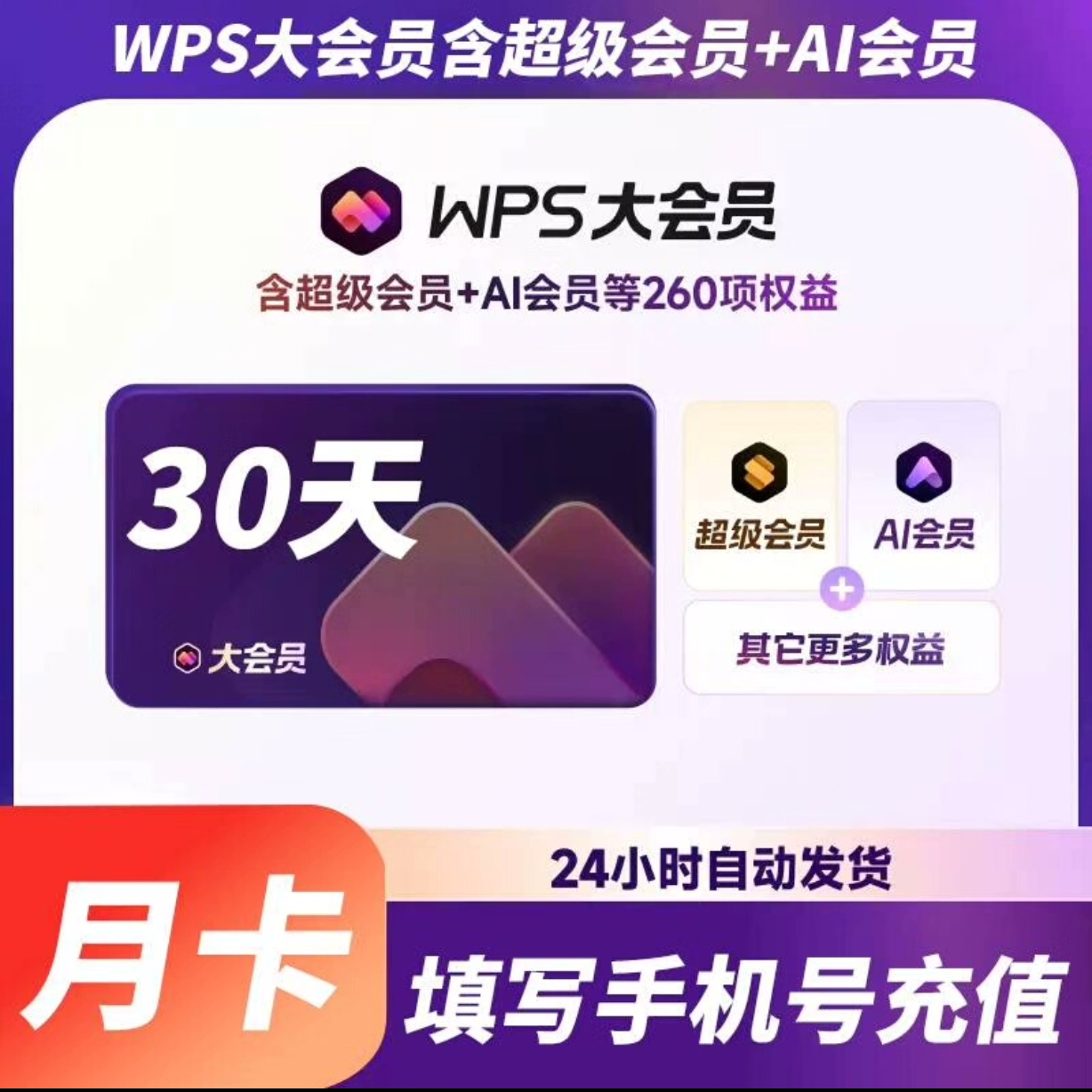 WPS会员WPS大会员月卡优惠直充快速到账